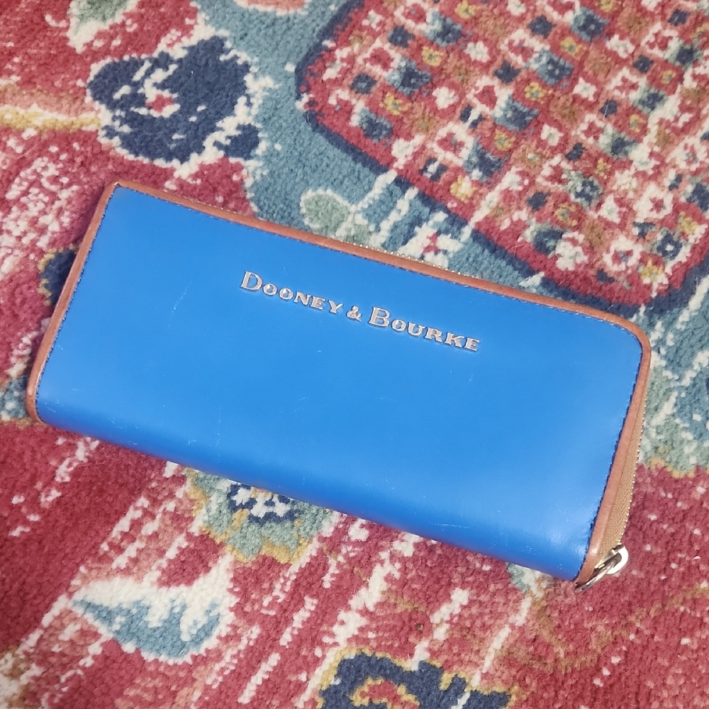 Dooney & Bourke Bright Blue Wallet with Tan Trim